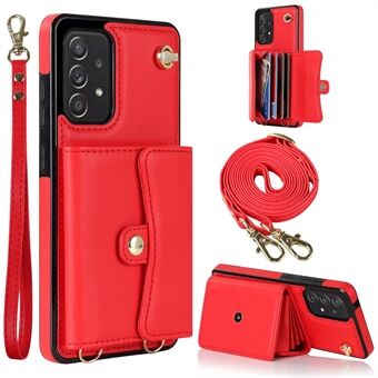 RFID Blocking Phone Case for Samsung Galaxy A53 5G Kickstand Accordion Style Card Slots Phone Cover with Short Strap and Long Strap