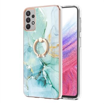 For Samsung Galaxy A53 5G YB IMD Series-10 Marble Pattern Soft TPU Phone Case IMD Electroplating Ring Kickstand Cover