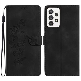 For Samsung Galaxy A53 5G Flower Imprint Anti-drop Phone Cover Leather Stand Case with Wallet