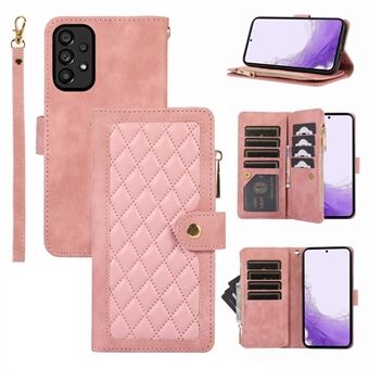 For Samsung Galaxy A53 5G Multiple Card Slots Rhombus Leather Case Zipper Pocket Phone Cover