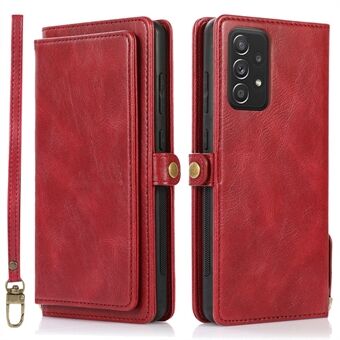 For Samsung Galaxy A53 5G Anti-Drop Wallet Phone Case Detachable 2-in-1 TPU+PU Leather Flip Cover with Strap