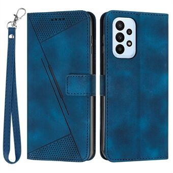 For Samsung Galaxy A53 5G Triangle Imprint PU Leather Phone Case Foldable Stand Wallet Cover with Strap