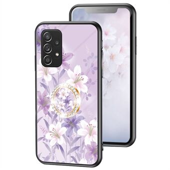 For Samsung Galaxy A53 5G Anti-fall Flower Pattern Printed Back Cover TPU+PC+Tempered Glass Precise Cutout Phone Case with Kickstand