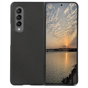 For Samsung Galaxy Z Fold4 5G Textured Genuine Leather Coating Back Cover Soft TPU Bumper Hard PC Shock-Absorption Phone Case