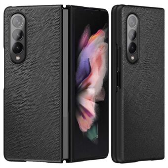 For Samsung Galaxy Z Fold4 5G Anti-drop Cross Texture Phone Case Rubberized PU Leather Coated PC Wear-resistant Phone Cover Shell