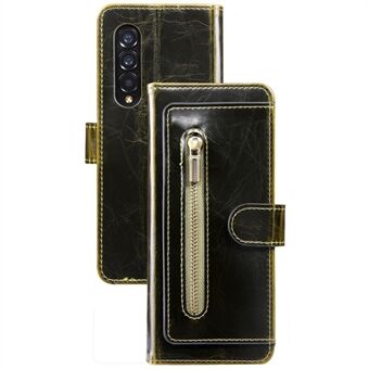 For Samsung Galaxy Z Fold4 5G Waxy Texture PU Leather Stand Wallet Phone Case Magnetic Clasp Zipper Pocket Cover