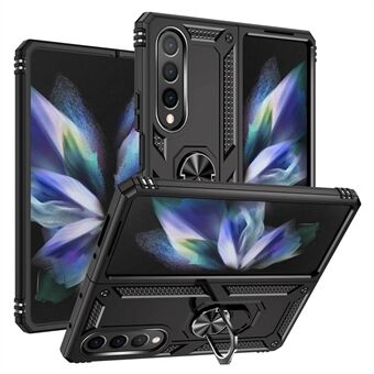 For Samsung Galaxy Z Fold4 5G TPU + PC Shockproof Phone Case Ring Holder Kickstand Protective Cover with Car Mount Metal Sheet
