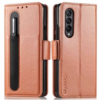 For Samsung Galaxy Z Fold4 5G Litchi Texture PU Leather Stand Wallet Cover Folding Phone Case with Pen Slot