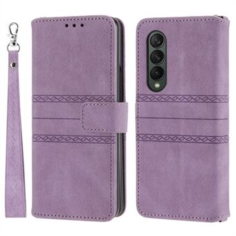 For Samsung Galaxy Z Fold4 5G Imprinted Pattern PU Leather Case Full Protection Stand Wallet Phone Cover with Strap