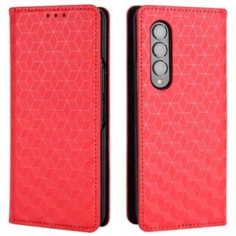 For Samsung Galaxy Z Fold4 5G PU Leather + PC Case Magnetic Auto-absorbed Imprinting Rhombus Pattern Stand Wallet Phone Cover