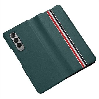 For Samsung Galaxy Z Fold4 5G Stripe Pattern Printed Folding Case Genuine Leather Well-protected Phone Cover