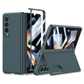 GKK For Samsung Galaxy Z Fold4 5G Magnetic Flip Kickstand Phone Case Precise Cutout Leather Coated PC Cover with Tempered Glass Screen Film