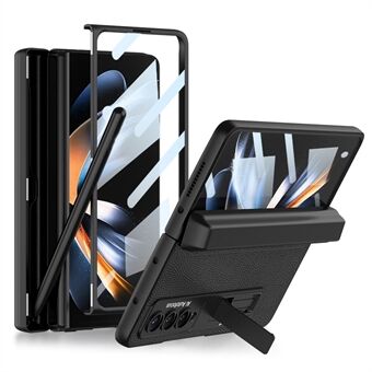GKK For Samsung Galaxy Z Fold4 5G Magnetic Pen Holder Folding Phone Case Kickstand PC Cover with Tempered Glass Screen Protector