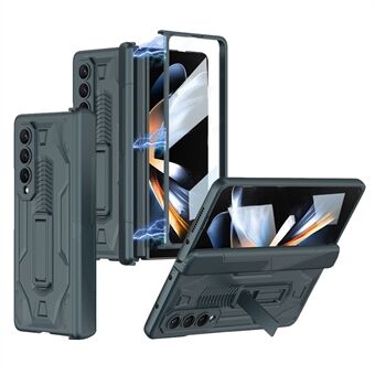 GKK For Samsung Galaxy Z Fold4 5G Anti-scratch Phone Cover Magnetic Hinge Kickstand Folding PC Phone Case with Tempered Glass Screen Film