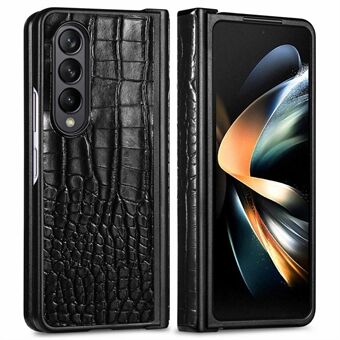 For Samsung Galaxy Z Fold4 5G Hinge Protection Phone Cover Crocodile Texture PU Leather Coated Hard PC Anti-Fall Protective Case