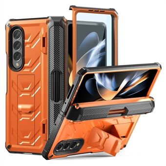 For Samsung Galaxy Z Fold4 5G SM-F936B Rugged Series Kickstand Shockproof Phone Case TPU + PC Hybrid Cover with Pen Holder Hinge
