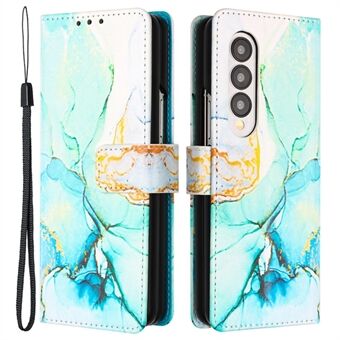 YB Pattern Printing Leather Series-5 for Samsung Galaxy Z Fold4 5G Marble Pattern Wallet Case PU Leather Flip Folio Stand Phone Cover with Strap