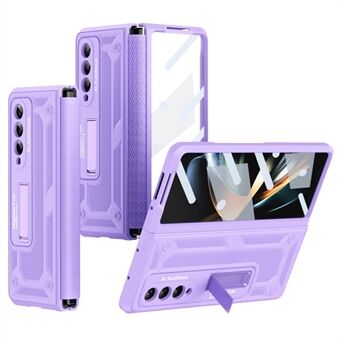 For Samsung Galaxy Z Fold4 5G Kickstand Hard PC Folding Phone Case Retractable Hinge Protection Anti-drop Cover with Tempered Glass Screen Film