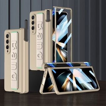 GKK For Samsung Galaxy Z Fold4 5G Magnetic Hinge Hard PC Phone Case Wristband Design Anti-Drop All-Inclusive Cover with Tempered Glass Film