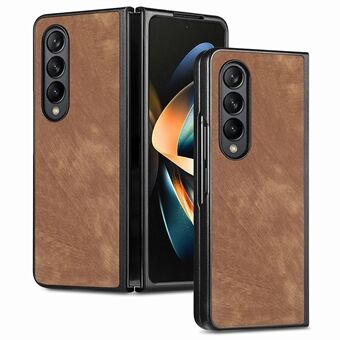 For Samsung Galaxy Z Fold4 5G Phone Case PU Leather+PC Retro Texture Cover with Tempered Glass Film