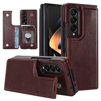ZD018 Card Holder Phone Case for Samsung Galaxy Z Fold4 5G , PU Leather+PC Kickstand Double Magnetic Clasp Cover