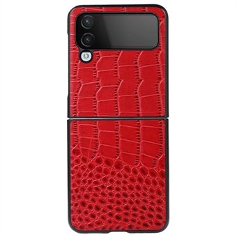 For Samsung Galaxy Z Flip4 5G Wear-resistant Crocodile Texture Anti-fall Genuine Cowhide Leather Coated PC Phone Cover