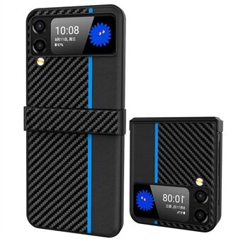 For Samsung Galaxy Z Flip4 5G 3-in-1 Side Hinge Phone Case Carbon Fiber Texture Matte Hard PC Protective Cover