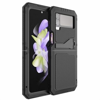 For Samsung Galaxy Z Flip4 5G Kickstand Tough Armour Cover Aluminium Alloy + Silicone Shockproof Phone Case with Small Screen Protector