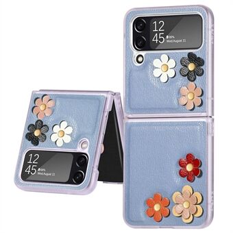 For Samsung Galaxy Z Flip4 5G Flower Decor Phone Case, PU Leather Coating PC Protective Cover