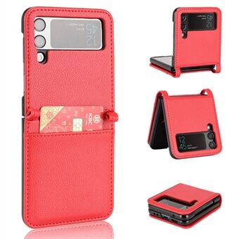 For Samsung Galaxy Z Flip4 5G Litchi Texture PU Leather Coated PC Phone Case Shockproof One-piece Cell Phone Cover with Card Slot