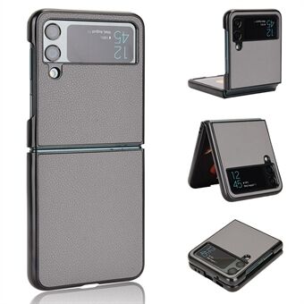 For Samsung Galaxy Z Flip4 5G Anti-wear Litchi Texture PU Leather Coated PC Case Drop-proof Cell Phone Cover