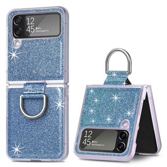 For Samsung Galaxy Z Flip4 5G Anti-drop Glitter Sequins Phone Cover with Ring Holder One-piece Hard Cell Phone Folding Case