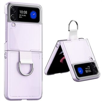 For Samsung Galaxy Z Flip4 5G Anti-scratch Phone Case with Ring Holder Clear PVC + PC + Metal Mobile Phone Back Cover