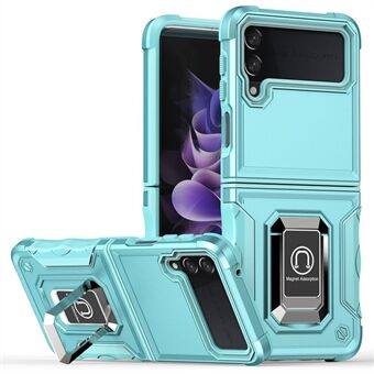 For Samsung Galaxy Z Flip4 5G Anti-shock Hard PC Soft TPU Hybrid Phone Case Ring Kickstand Well-protected Cover