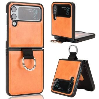 For Samsung Galaxy Z Flip4 5G Finger Ring Holder Folding Phone Case PU Leather Coated PC Back Cover