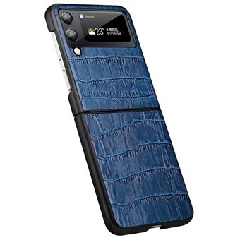 For Samsung Galaxy Z Flip4 5G Anti-drop Anti-wear Crocodile Texture Genuine Leather Cowhide Leather Coated PC Folding Cell Phone Case