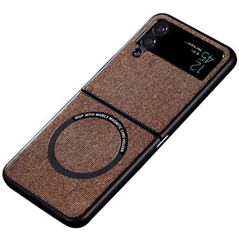 For Samsung Galaxy Z Flip4 5G Cloth Texture Leather Coated PC Phone Case Magnetic Wireless Charging Folding Cover