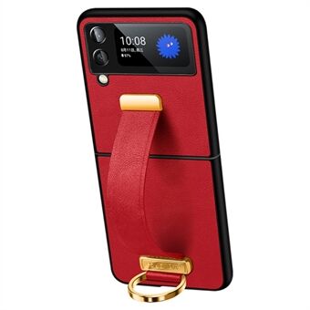 SULADA Fashion Series for Samsung Galaxy Z Flip4 5G Kickstand Design Waxy Leather Coated PC Shell Electroplating Phone Case with Wristband