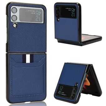 Anti-fall Phone Case For Samsung Galaxy Z Flip4 5G, Litchi Texture PU Leather Coated PC Protective Back Cover with Card Slots