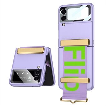 GKK for Samsung Galaxy Z Flip4 5G Hand Strap Design Hard PC Electroplating Folding Phone Case with Small Screen Tempered Glass Film