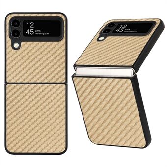 For Samsung Galaxy Z Flip4 5G Carbon Fiber Texture PU Leather Coated PC Case Anti-scratch Folding Phone Cover - Gold