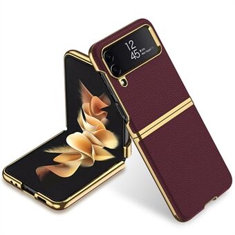 GKK For Samsung Galaxy Z Flip4 5G Litchi Texture Curved Edge Folding Cover PU Leather Coated PC Electroplating Phone Case
