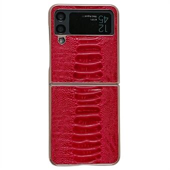 For Samsung Galaxy Z Flip4 5G Protective Case Electroplating Anti-Drop Phone Cover Crocodile Texture Genuine Leather+TPU+PC Shockproof Case