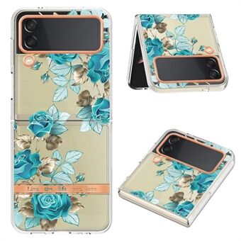 YB IMD-8 Series for Samsung Galaxy Z Flip4 5G Flower Pattern IMD TPU Case Electroplating Frame Phone Cover
