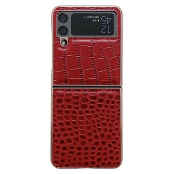 Nano Electroplating Phone Case for Samsung Galaxy Z Flip4 5G, Crocodile Texture Genuine Cowhide Leather Coated PC Cover