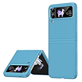 For Samsung Galaxy Z Flip3 5G / Z Flip4 5G PU Leather Coated PC Case Anti-drop Phone Cover with Electroplating Metal Lens Frame