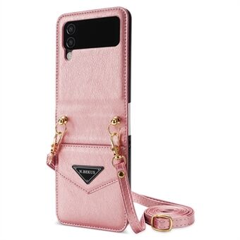 N.BEKUS Phone Case for Samsung Galaxy Z Flip4 5G Anti-Drop Protective Case PU Leather Hard PC Phone Shell with Lanyard