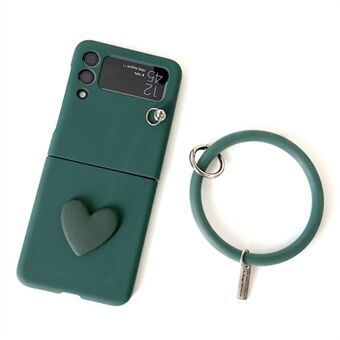 For Samsung Galaxy Z Flip4 5G Heart Shape Decor Rubberized Folding Phone Case Hard PC Cover with Ring Strap