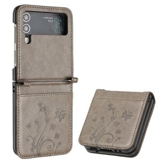 For Samsung Galaxy Z Flip4 5G PU Leather Imprinting Flower Butterflies Phone Cover Anti-Drop Protective Case