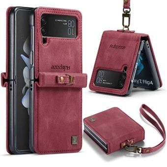 AUTSPACE A01 Series Shockproof Case for Samsung Galaxy Z Flip4 5G PU Leather + PC Vintage Matte Protective Case with Strap
